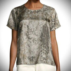 Eileen Fisher Gray and Cream Blouse